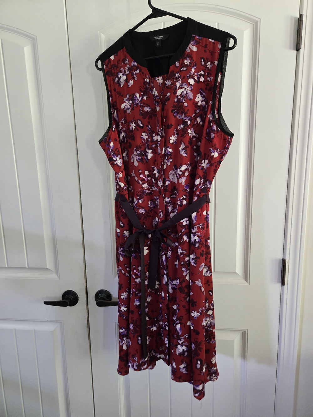 Simply Vera Vera Wang Red Floral Sleeveless Belted Midi Shirt Dress XL